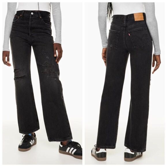 Levi’s Premium Ribcage Straight Ankle Jeans Distressed Blue Women’s Size 25 - Picture 1 of 13